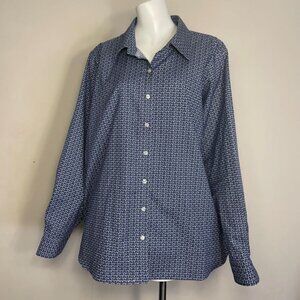 Lands End Shirt Womens 26W Blue No Iron Pinpoint Oxford Long Sleeve Button Up